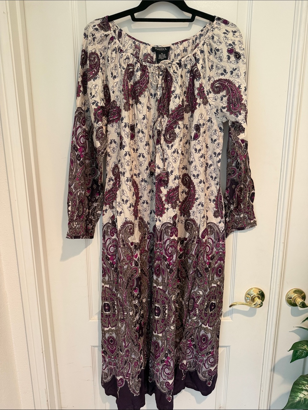Marisol Paisley Print Long Sleeve Maxi Dress - Cream & Purple